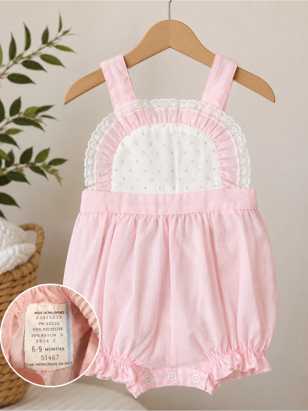 Vintage Baby Girl Pink Bubble Romper | 6–9 Months